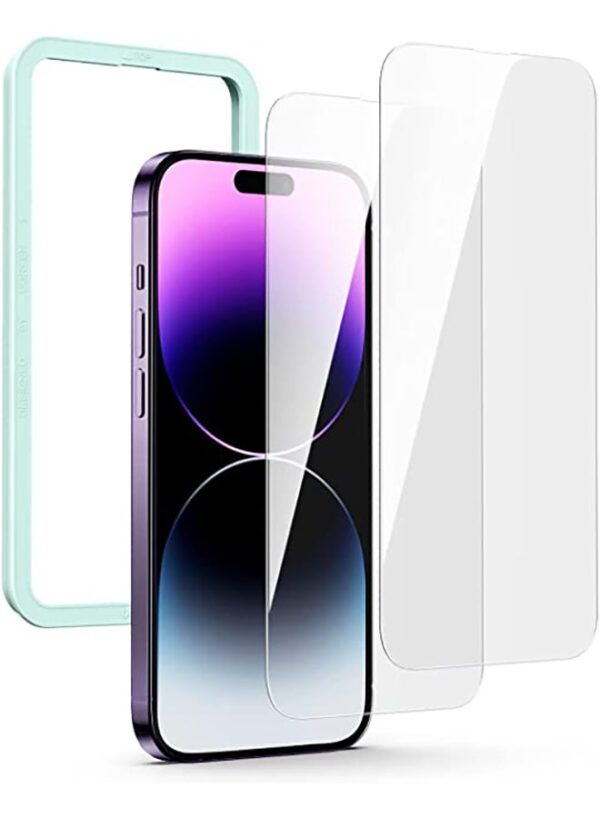 2 Pack iPhone 14 Pro Max Screen Protector 6.7 Inch with Alignment Frame Easy Installation Bubble Free HD Clear Scratch Resistant Anti-Fingerprint Tempered Glass Film Full Screen Coverage Clear