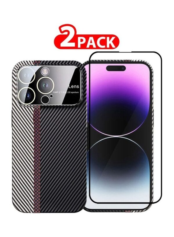 2 Packs Of iPhone 14 Pro Max Large Window Camera Protection And Screen Protector Unique Design Mixed Amazing Color Aramid Carbon Fiber Phone Case White